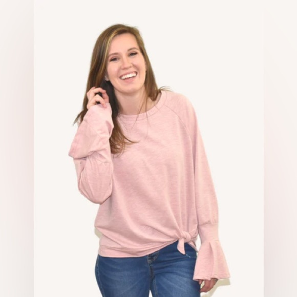 Very J Pink Relaxed Tie Front Hoodie - Picture 1 of 3